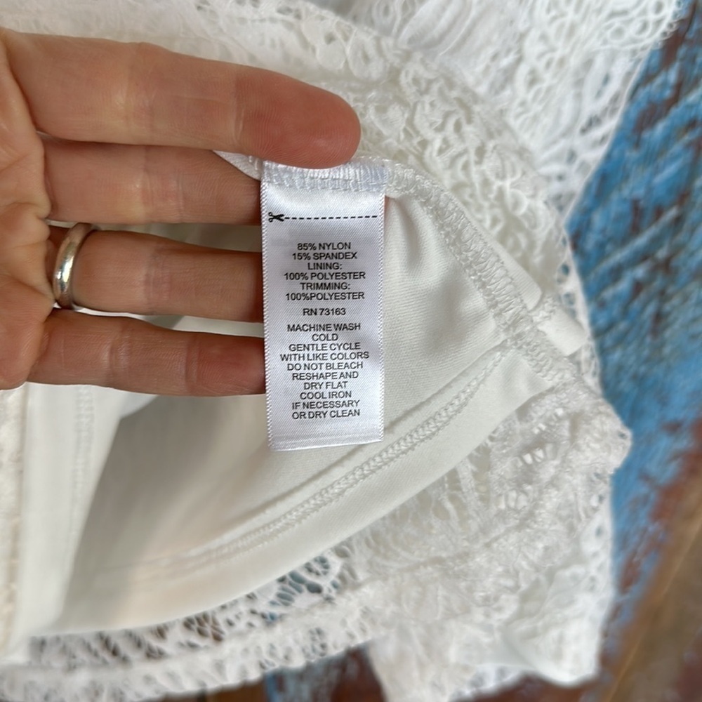 Cable & Gauge Boho Blouse Preppy Festival White Lace Overlay Size XL - Picture 5 of 6